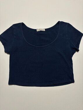 Hatopants Navy Blue Cotton Crop Top T-Shirt